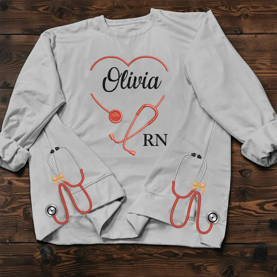 Personalized Stethoscope Heart Embroidered Sweater - Gift Idea For Doctor/Nurse - Custom Name