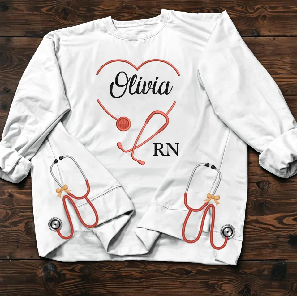 Personalized Stethoscope Heart Embroidered Sweater - Gift Idea For Doctor/Nurse - Custom Name