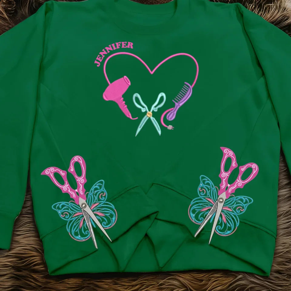 Custom Name Hair Stylist Embroidered Side Split Sweatshirt - Gift Idea For Hairdresser