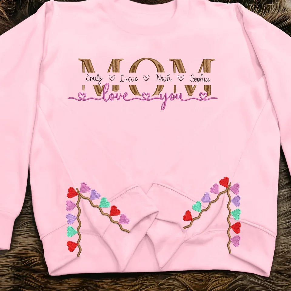 Personalized Mom Side Split Embroidered Sweatshirt - Gift Idea For Mom/Mother's Day With Up To 4 Kids