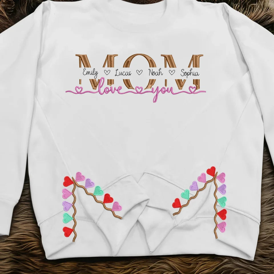 Personalized Mom Side Split Embroidered Sweatshirt - Gift Idea For Mom/Mother's Day With Up To 4 Kids