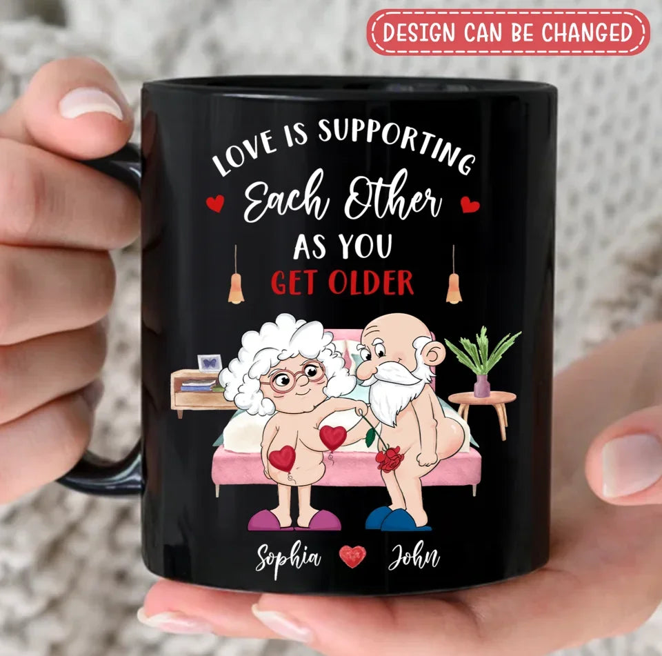 Personalized Old Couple Coffee Mug - Gift Idea For Couple - Love Is Supporting Each Other As You Get Older