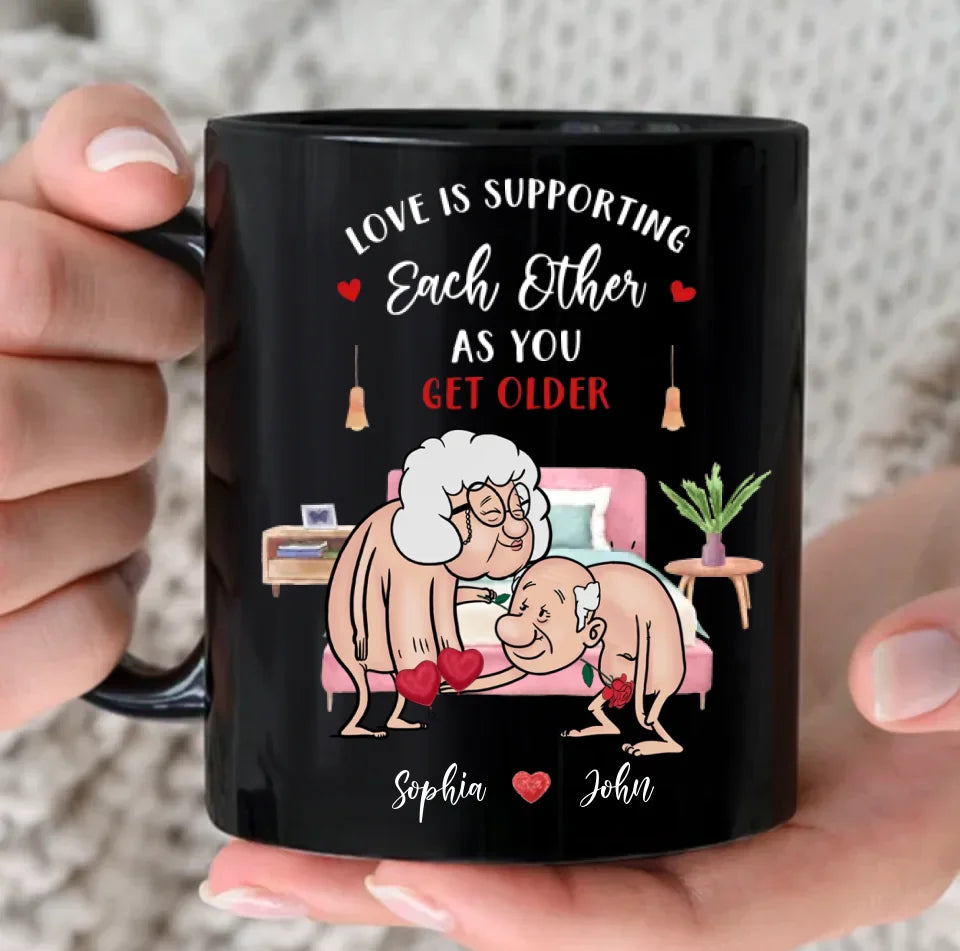 Personalized Old Couple Coffee Mug - Gift Idea For Couple - Love Is Supporting Each Other As You Get Older