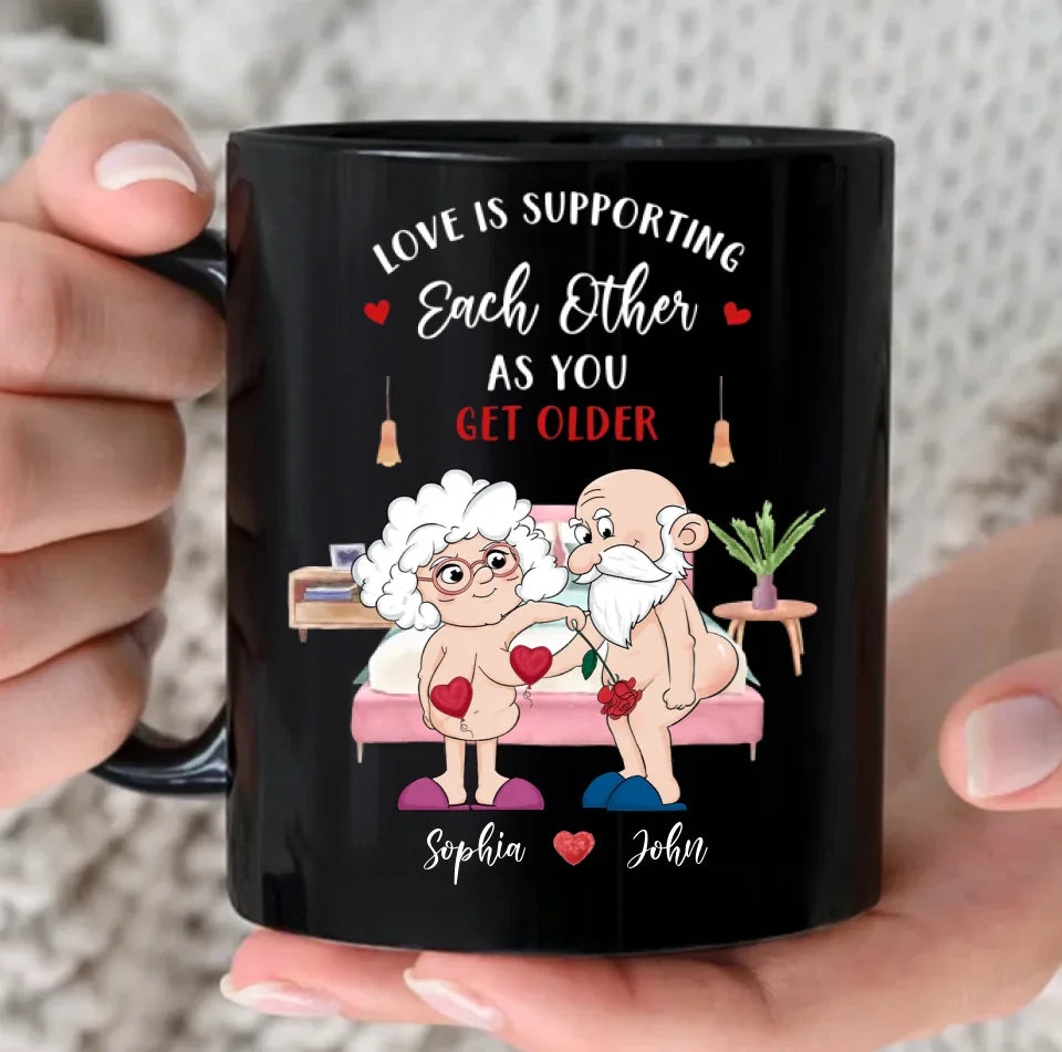 Personalized Old Couple Coffee Mug - Gift Idea For Couple - Love Is Supporting Each Other As You Get Older