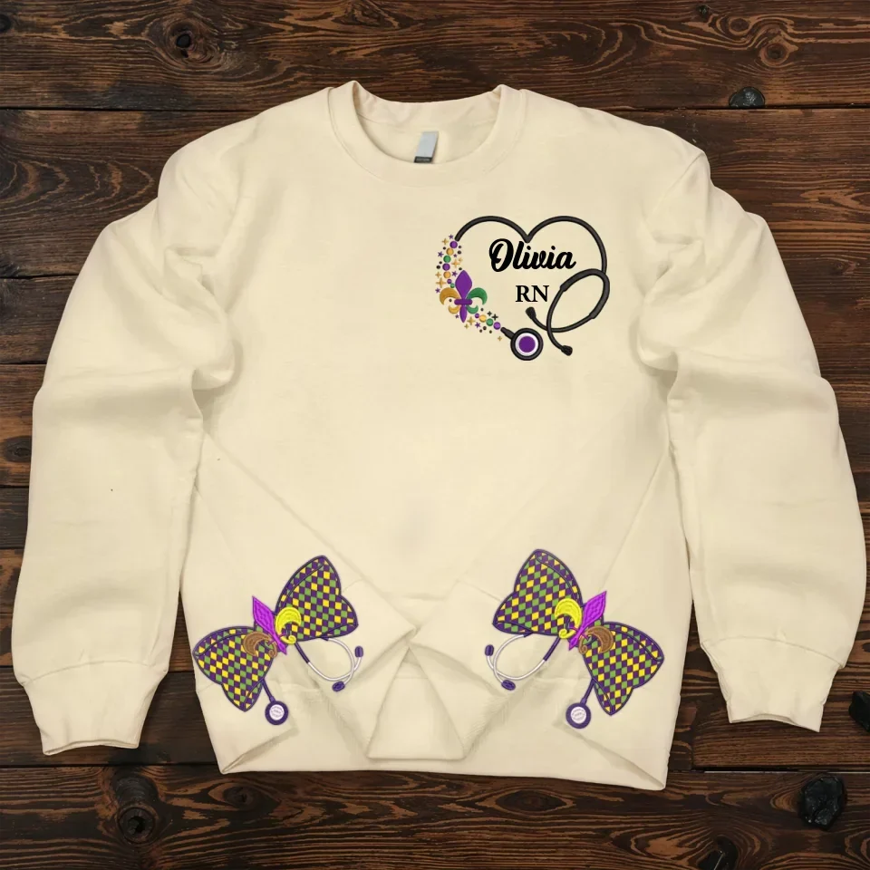 Personalized Nurse Side Bow Embroidered Sweatshirt - Nurse/Doctor/Friend/Birthday Gift Idea