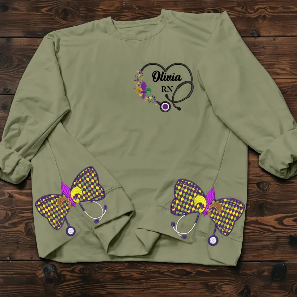 Personalized Nurse Side Bow Embroidered Sweatshirt - Nurse/Doctor/Friend/Birthday Gift Idea