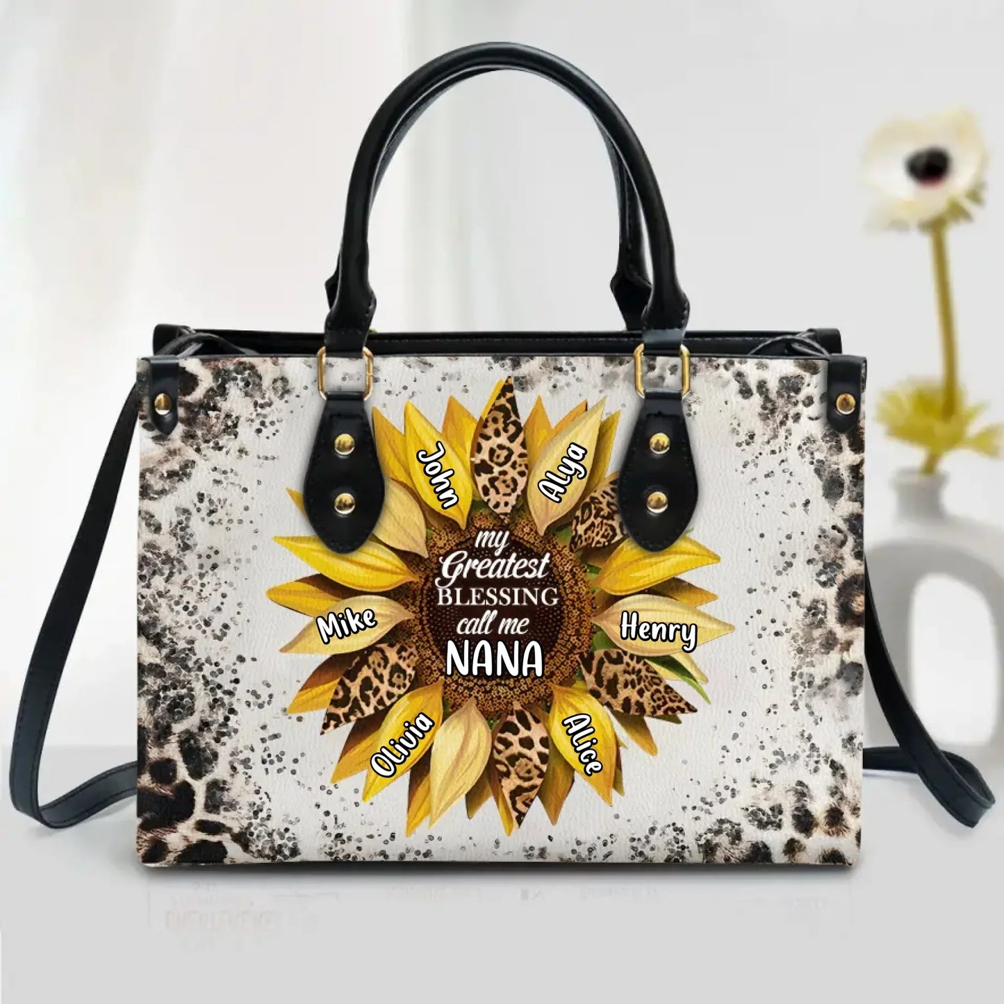 Custom Grandma Leather Handbag With Long Straps - My Greatest Blessing Call Me