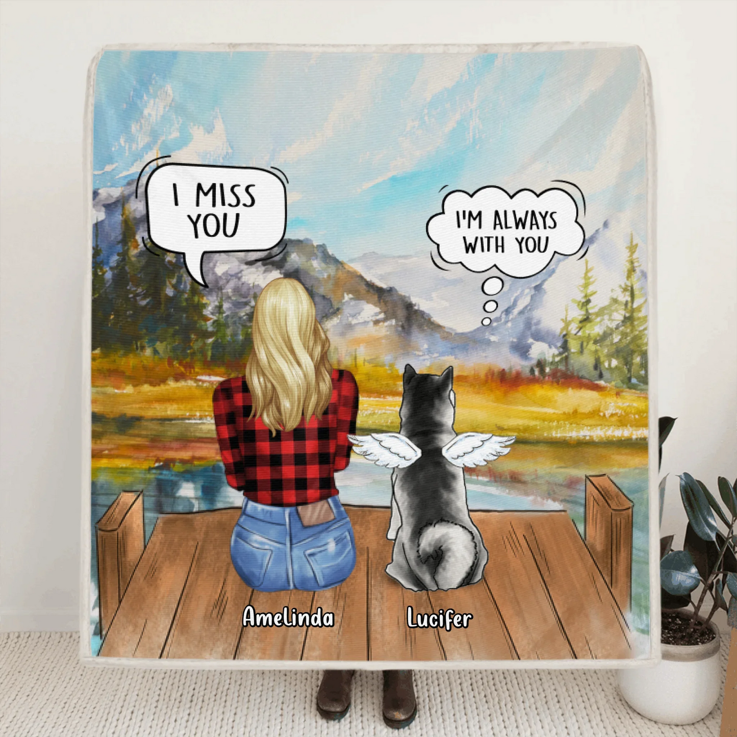 Personalized Cat Dog Memorial, Mother's Day Gift For Dog Mom - Mom & Up to 3 Pets Memorial Fleece Blanket - I Love You