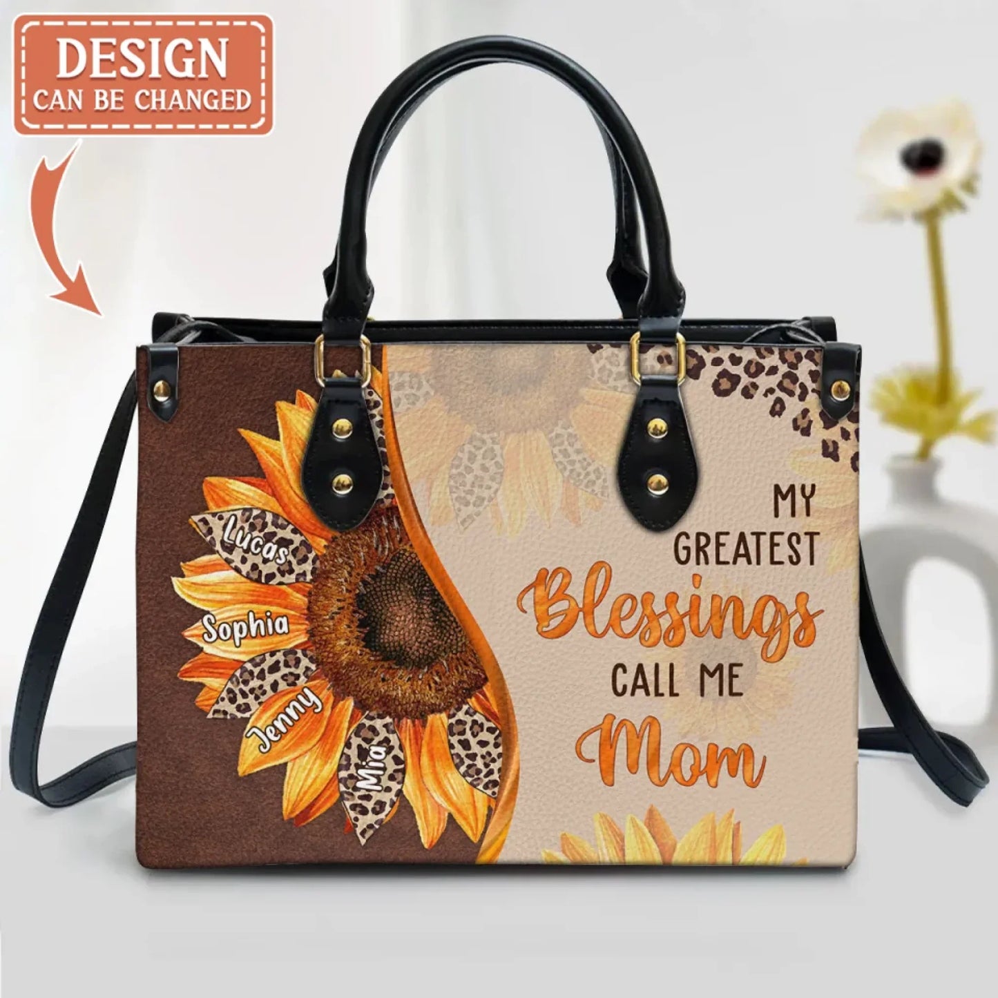 Personalized Mom PU Leather Handbag With Long Straps - Gift Idea For Mom/Grandma/Mother's Day - The Love Between Mother & Children Is Forever