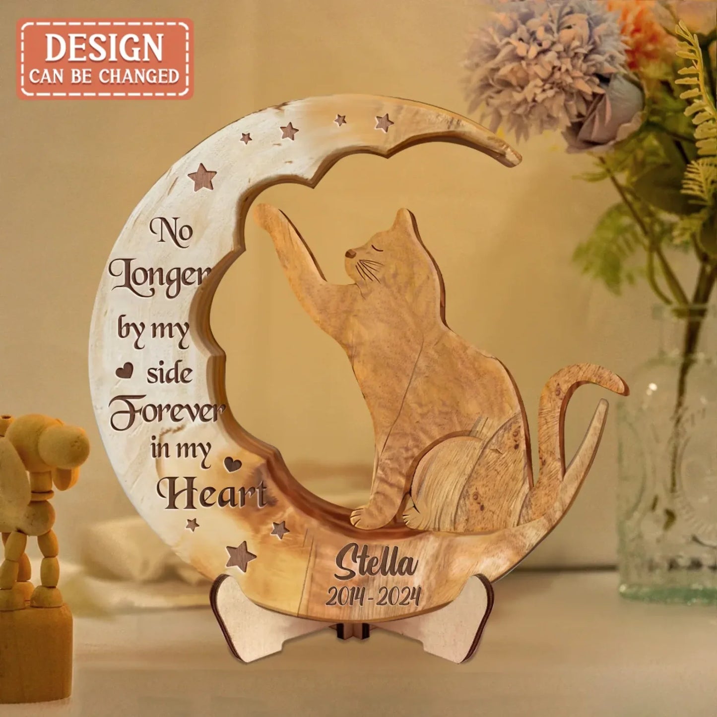 Personalized Memorial Wooden Art - Memorial Gift Idea For Cat Owner - No Longer By My Side Forever In My Heart