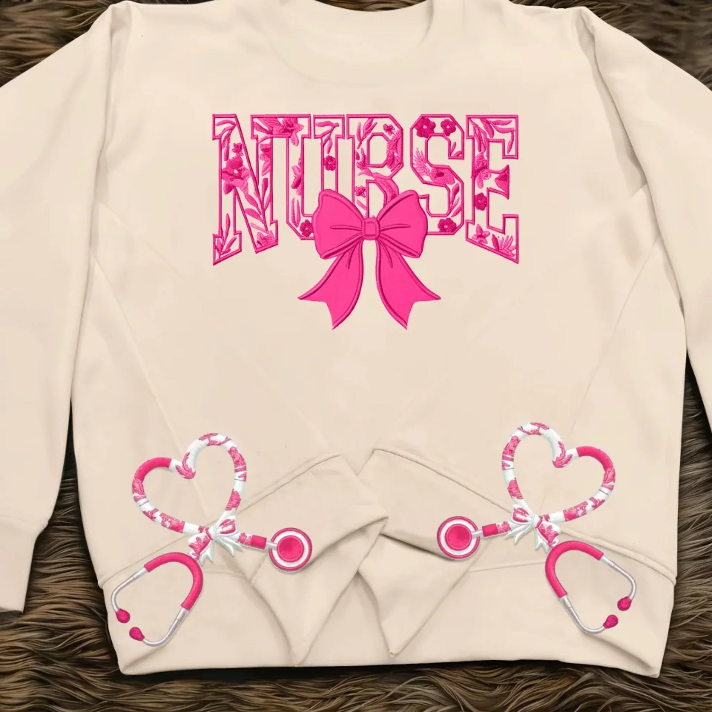 Chinoiserie Floral Pattern Nurse Embroidered Side Split Sweatshirt - Gift Idea For Nurse/ Friend