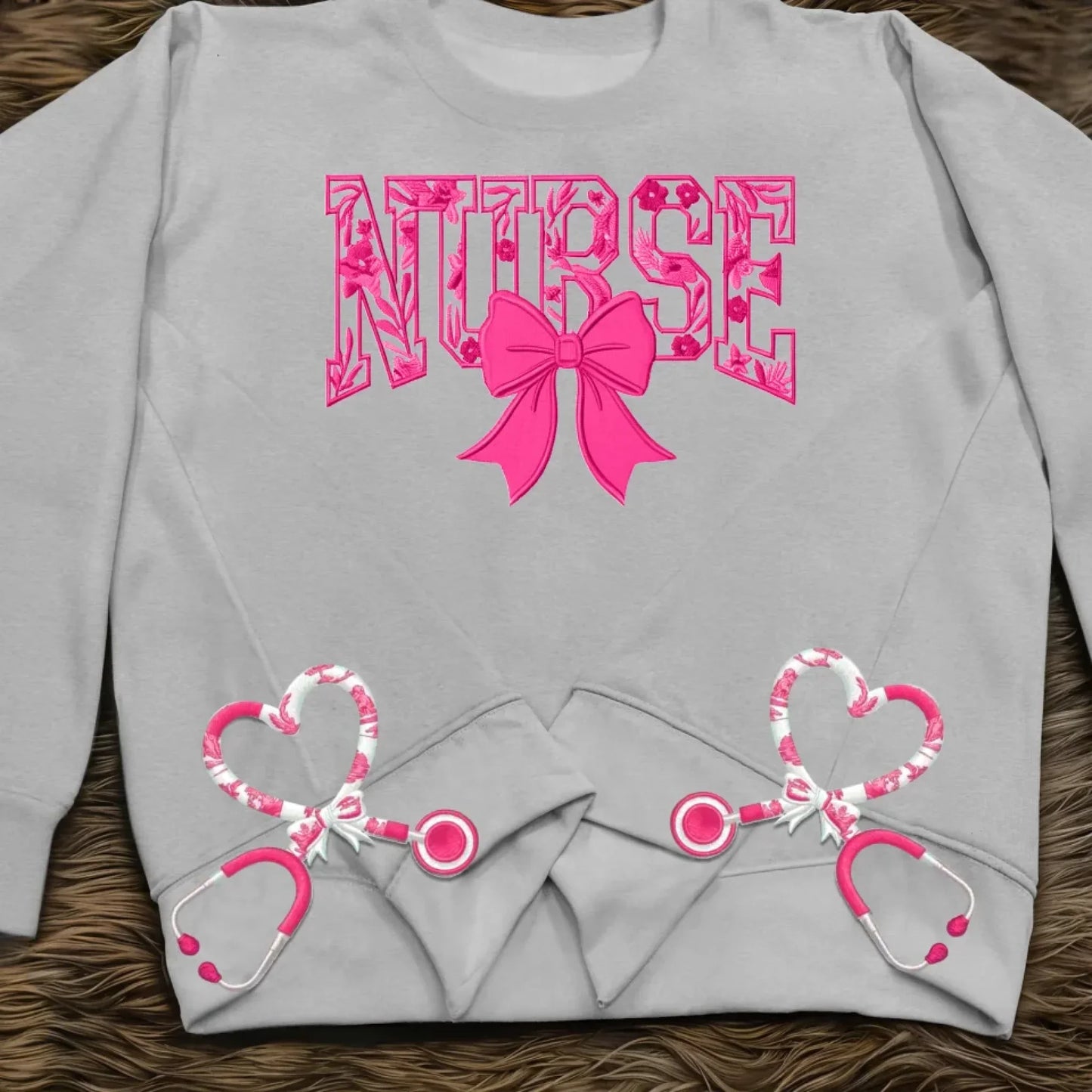 Chinoiserie Floral Pattern Nurse Embroidered Side Split Sweatshirt - Gift Idea For Nurse/ Friend