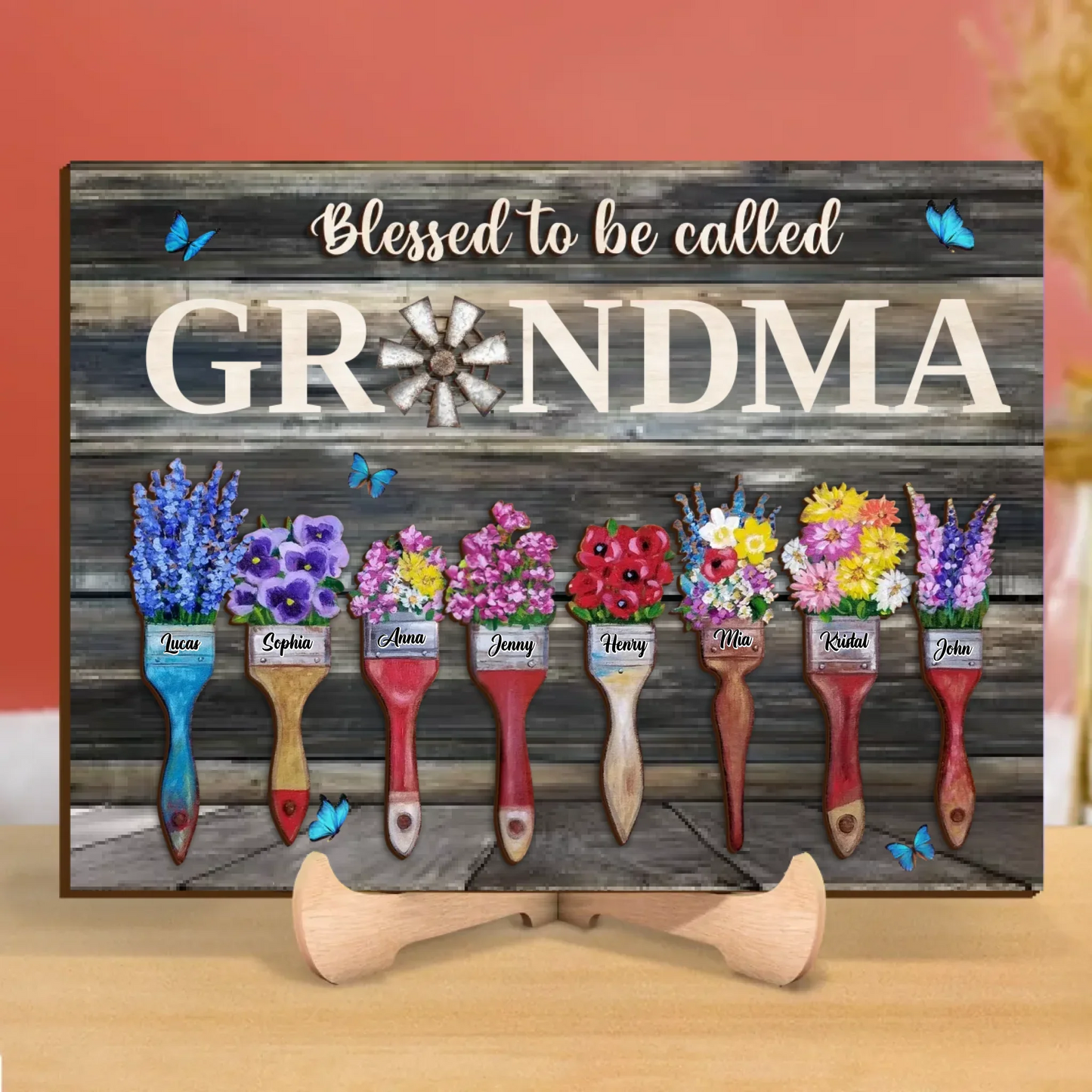 Personalized Home Wooden Art - Gift Idea For Mom/Grandma with up to 8 Kids - Blessed To Be Called Grandma