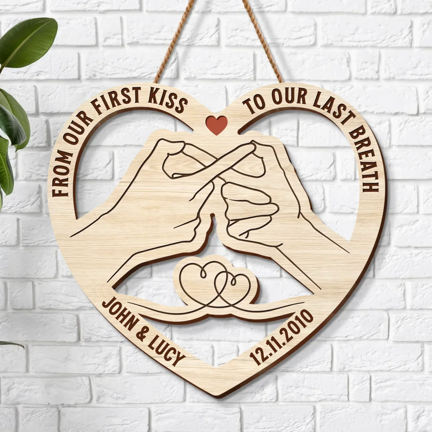 Personalized Couple Wooden Sign - Gift Idea For Couple/Valentine - From Our First Kiss To Our Last Breath