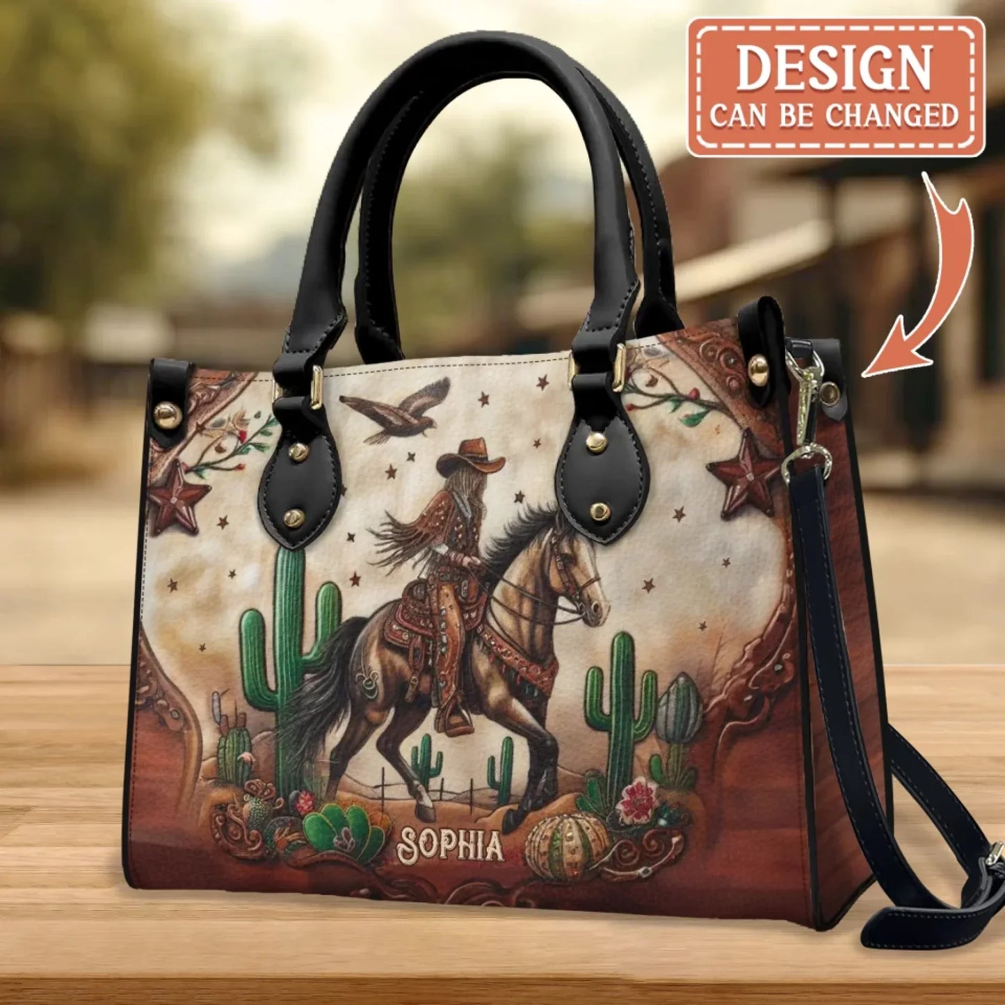 Personalized Western Girl PU Leather Handbag With Long Straps - Gift Idea For Girl/Horse Lover/Mother's Day - Custom Name