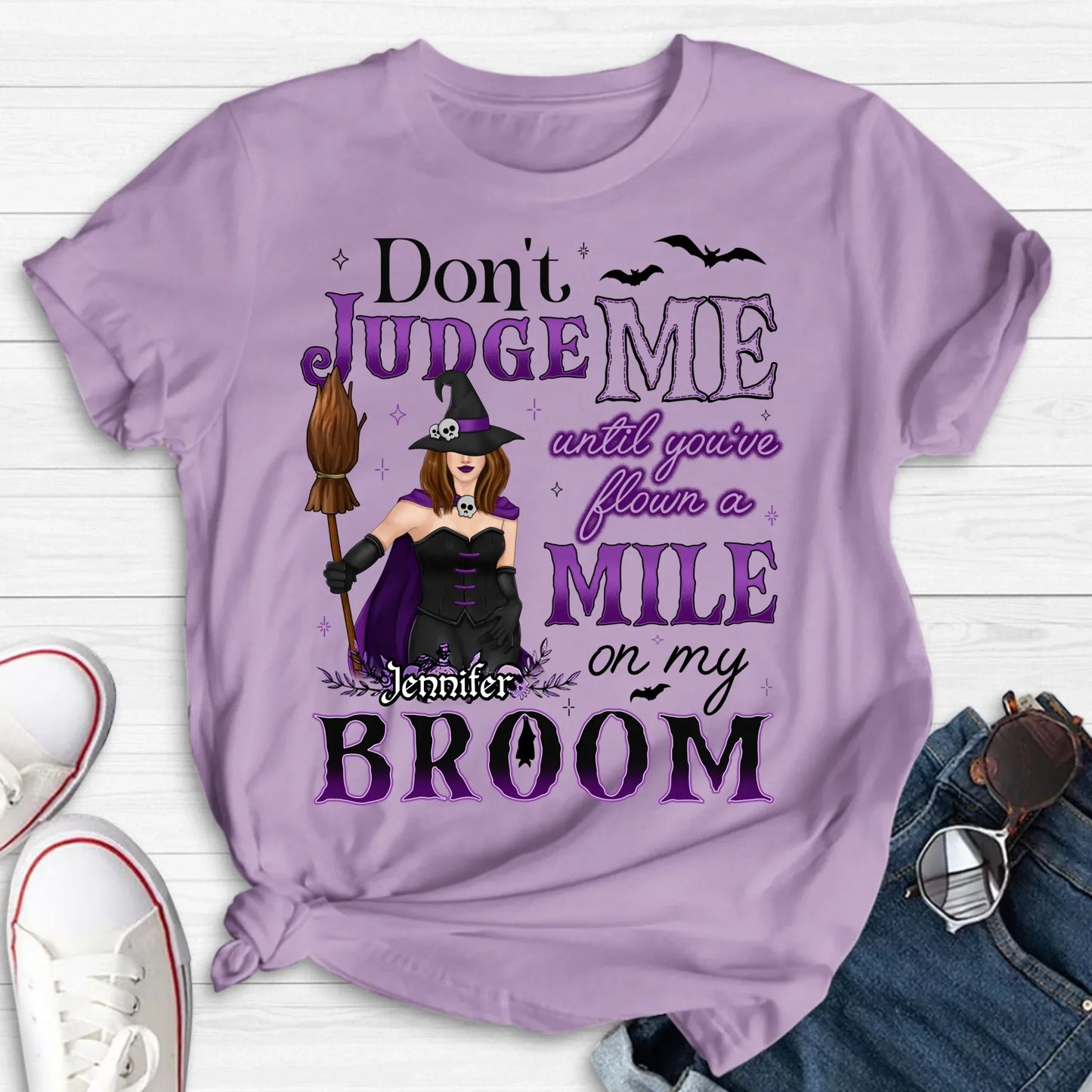 Personalized Witch T-Shirt - Gift Idea For Witch - Don't Judge Me Until You've Flown A Mile On My Broom