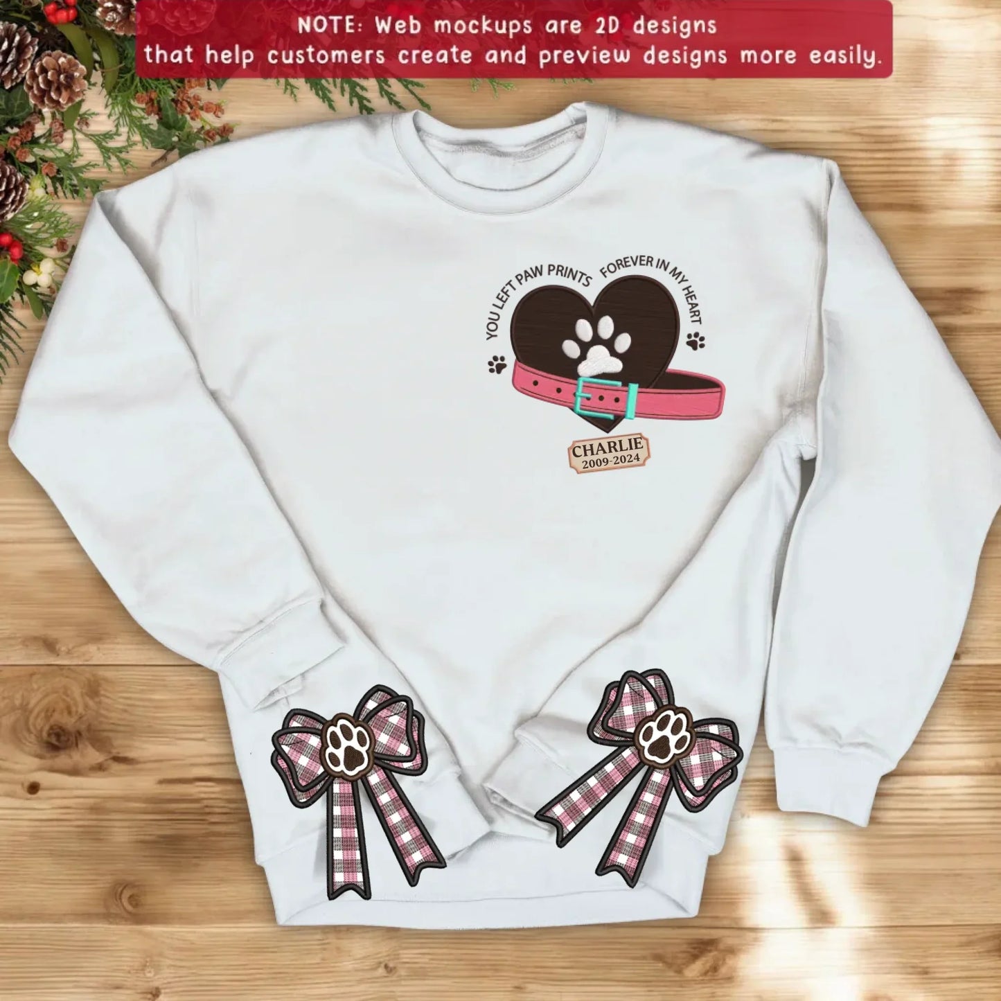 Personalized Dog Memorial Side Bow Split Embroidered Sweatshirt - Memorial Gift Idea For Dog Owners