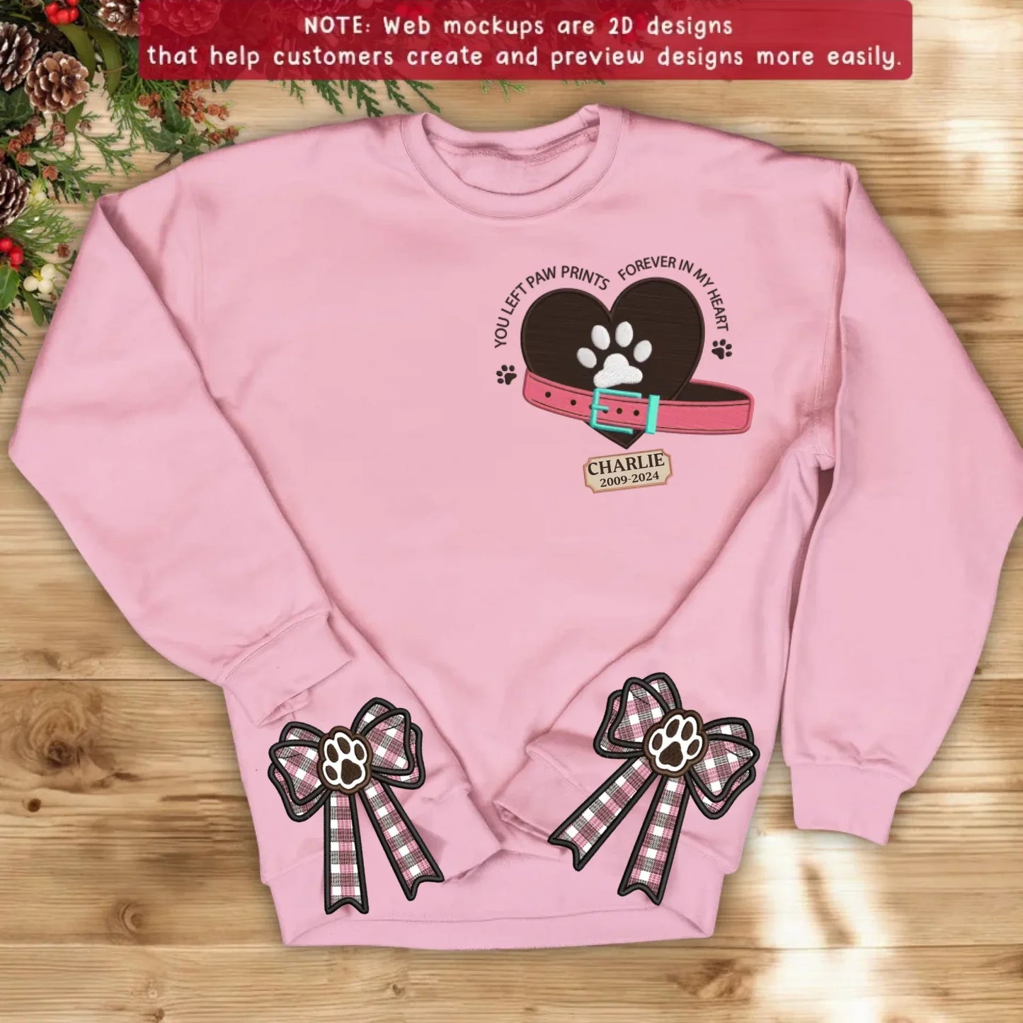 Personalized Dog Memorial Side Bow Split Embroidered Sweatshirt - Memorial Gift Idea For Dog Owners