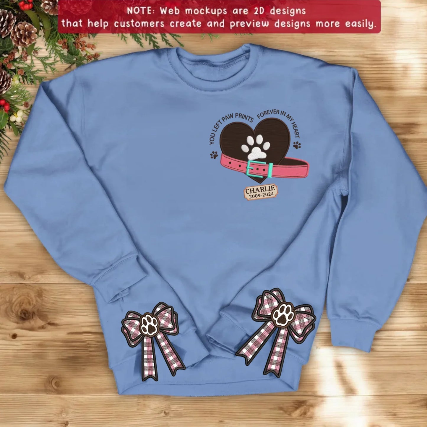 Personalized Dog Memorial Side Bow Split Embroidered Sweatshirt - Memorial Gift Idea For Dog Owners