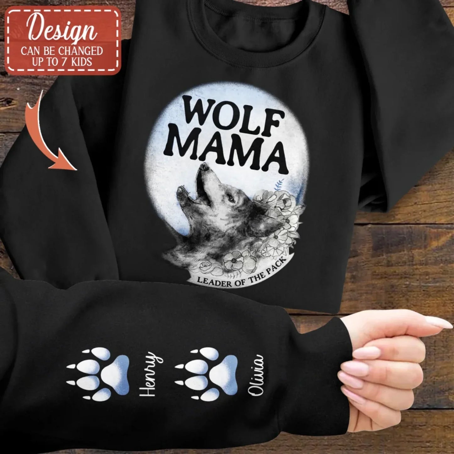 Personalized Wolf AOP Sweater - Gift Idea For Mother's Day With Up To 6 Kids - Wolf Mama