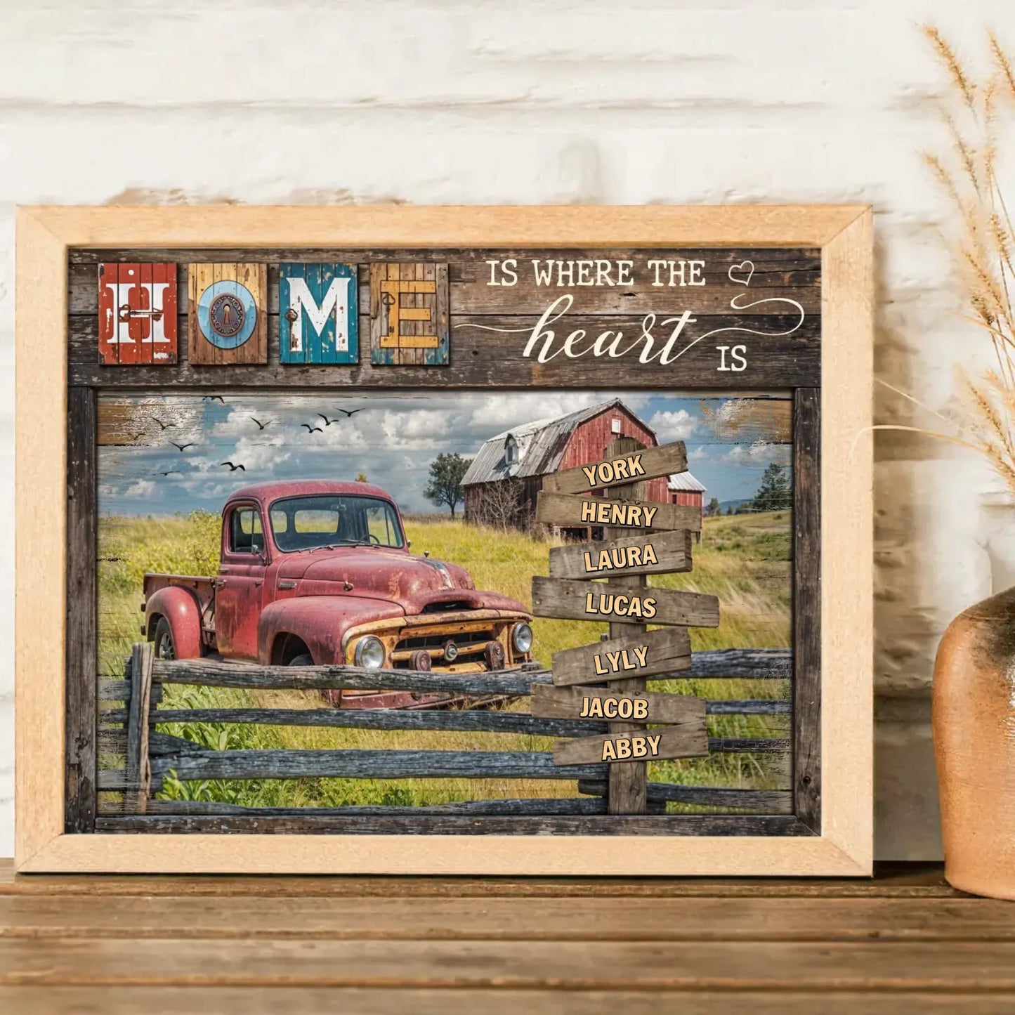 Personalized Family Poster - Gift Idea For Family/Parents with up to 7 Members - Home Is Where The Heart Is
