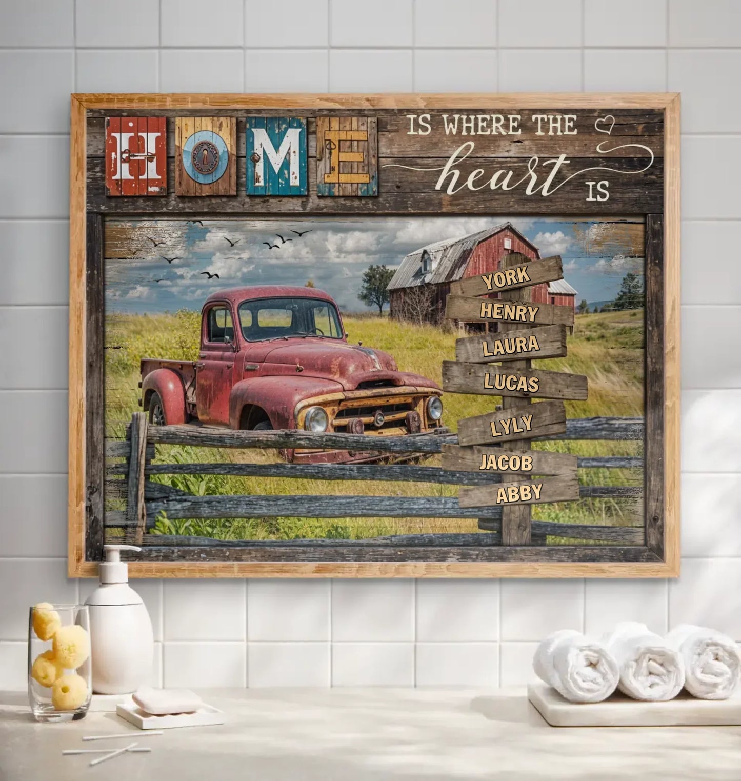 Personalized Family Poster - Gift Idea For Family/Parents with up to 7 Members - Home Is Where The Heart Is