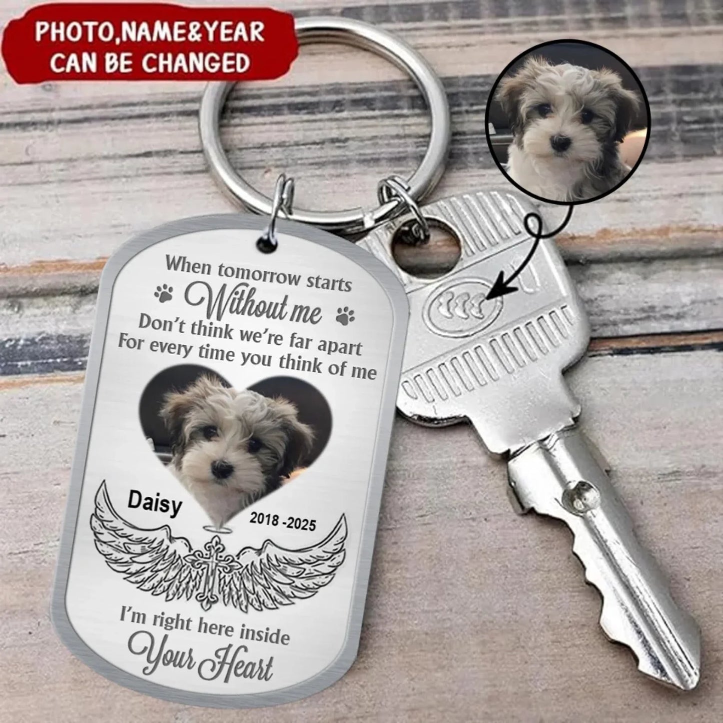 Personalized Memorial Dog Aluminum Keychain - Memorial Gift Idea For Dog Lover - Upload Photo - When Tomorrow Starts Without Me