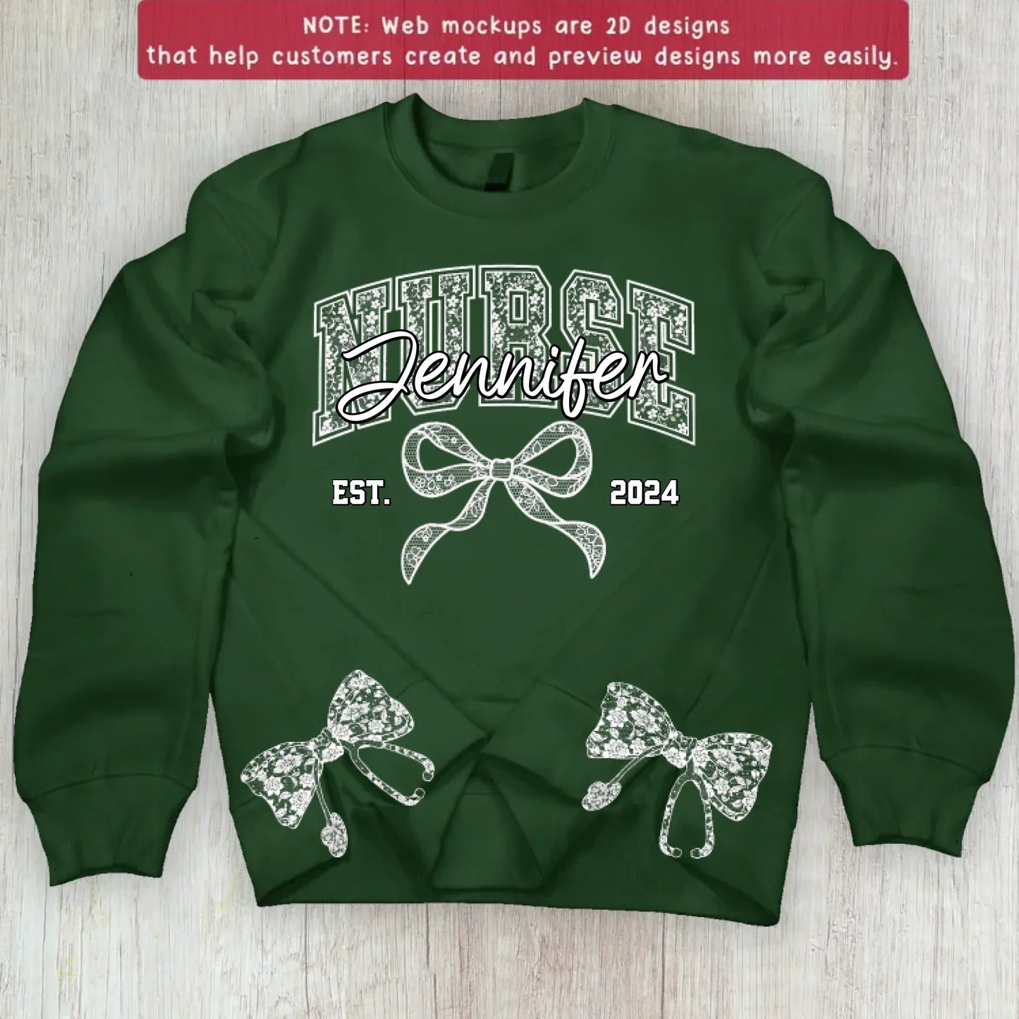 Custom Name And Year Coquette Nurse Split Side Bow Embroidered Sweater - Gift Idea For Nurse