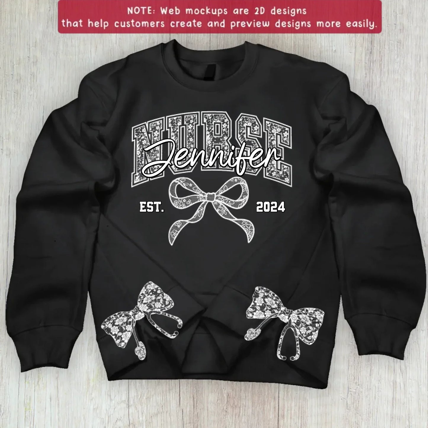 Custom Name And Year Coquette Nurse Split Side Bow Embroidered Sweater - Gift Idea For Nurse