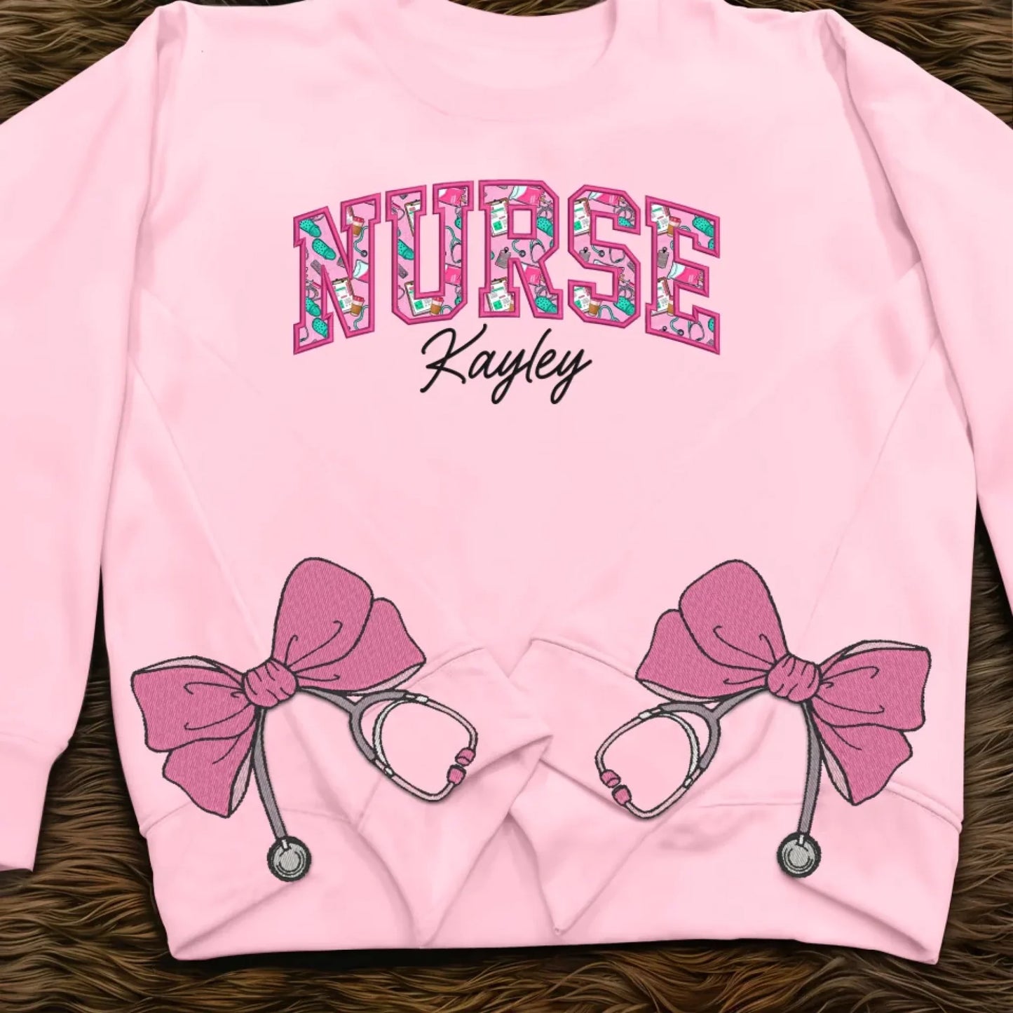 Personalized Applique Nurse Embroidered Side Bow Sweatshirt - Gift Idea For Nurse
