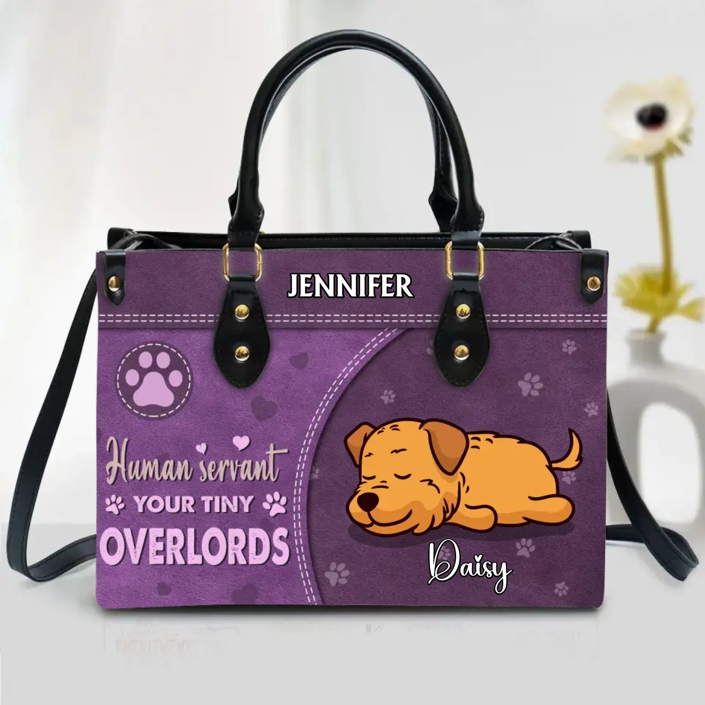 Personalized Dog Mom Leather Handbag  - Mother's Day Gift Idea For Dog Lover - Up to 7 Dogs - Human Servant Your Tiny Overlords