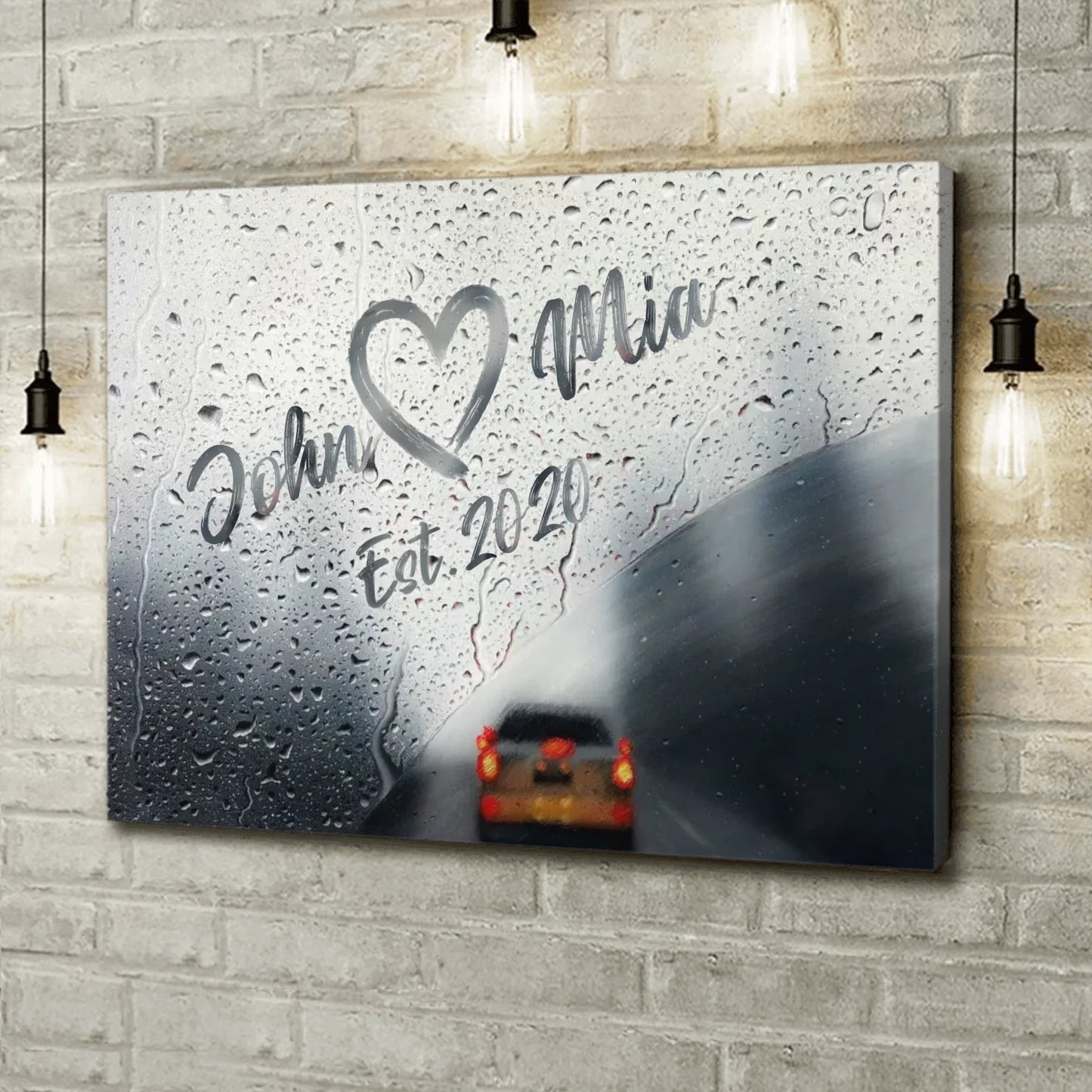 Personalized Couple Rainy Window Canvas - Anniverary Gift Idea For Couple - Custom Name And Year