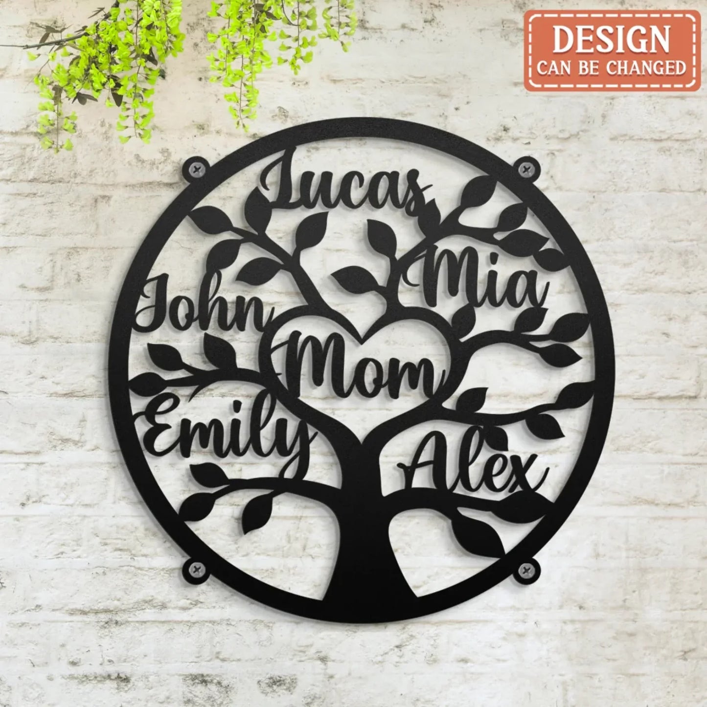 Personalized Family Mom Black Metal Sign - Gift Idea For Family/Mother/Grandma - Up to 7 Kids