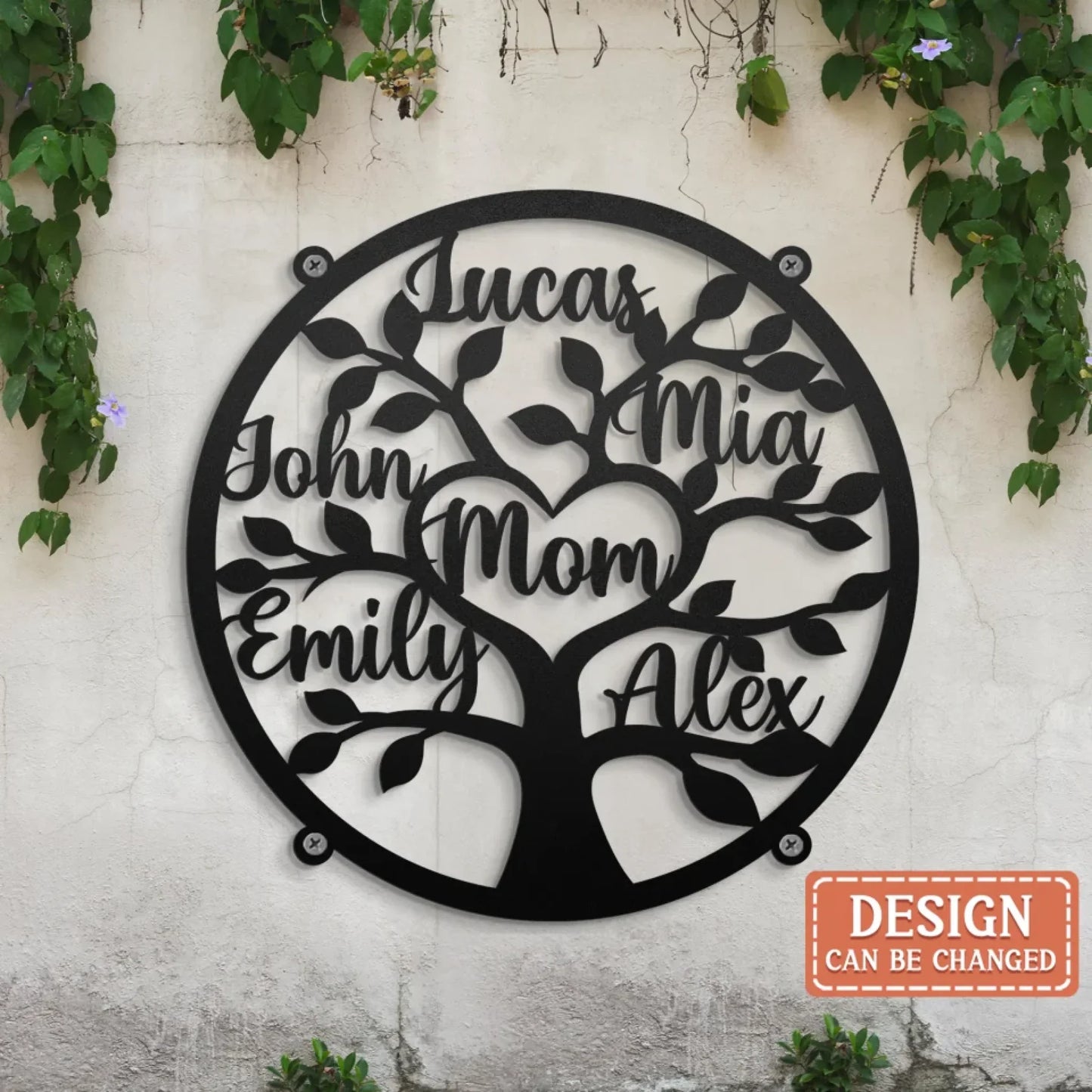 Personalized Family Mom Black Metal Sign - Gift Idea For Family/Mother/Grandma - Up to 7 Kids
