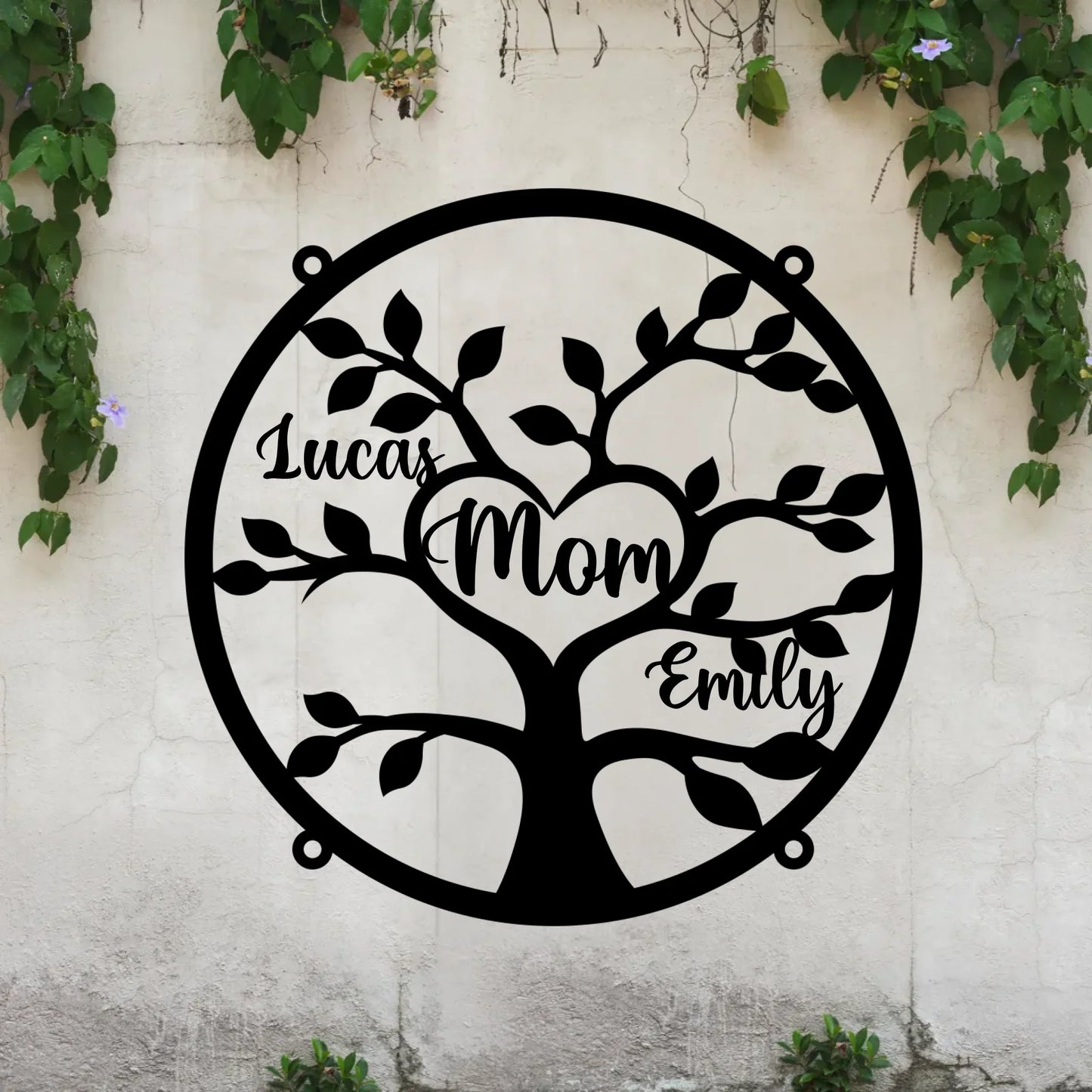 Personalized Family Mom Black Metal Sign - Gift Idea For Family/Mother/Grandma - Up to 7 Kids