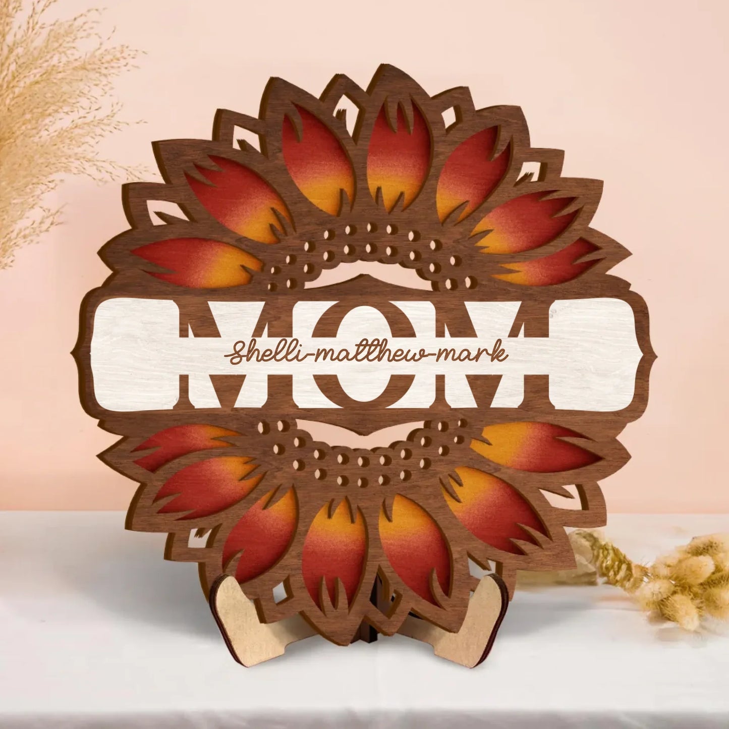 Personalized Mom/Grandma Sunflower Wooden Art - Mother's Day/Birthday Gift Idea For Mom/Nana - Custom Names