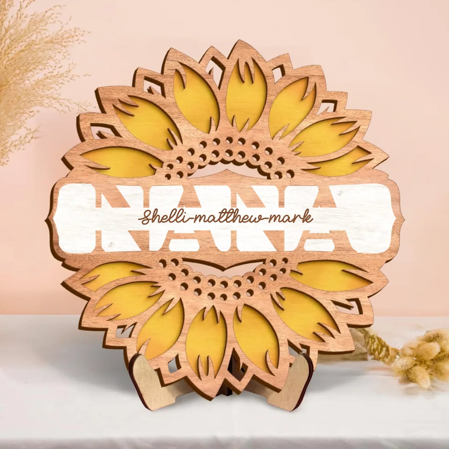 Personalized Mom/Grandma Sunflower Wooden Art - Mother's Day/Birthday Gift For Mom/Nana - Custom Names