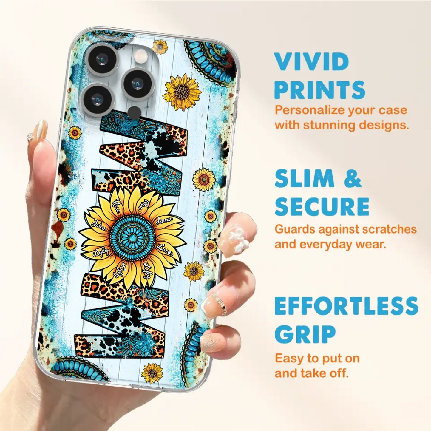 Custom Personalized Mom Sunflower Phone Case - Mother's Day Gift Idea - Upto 8 Kids - Case For iPhone/ Samsung