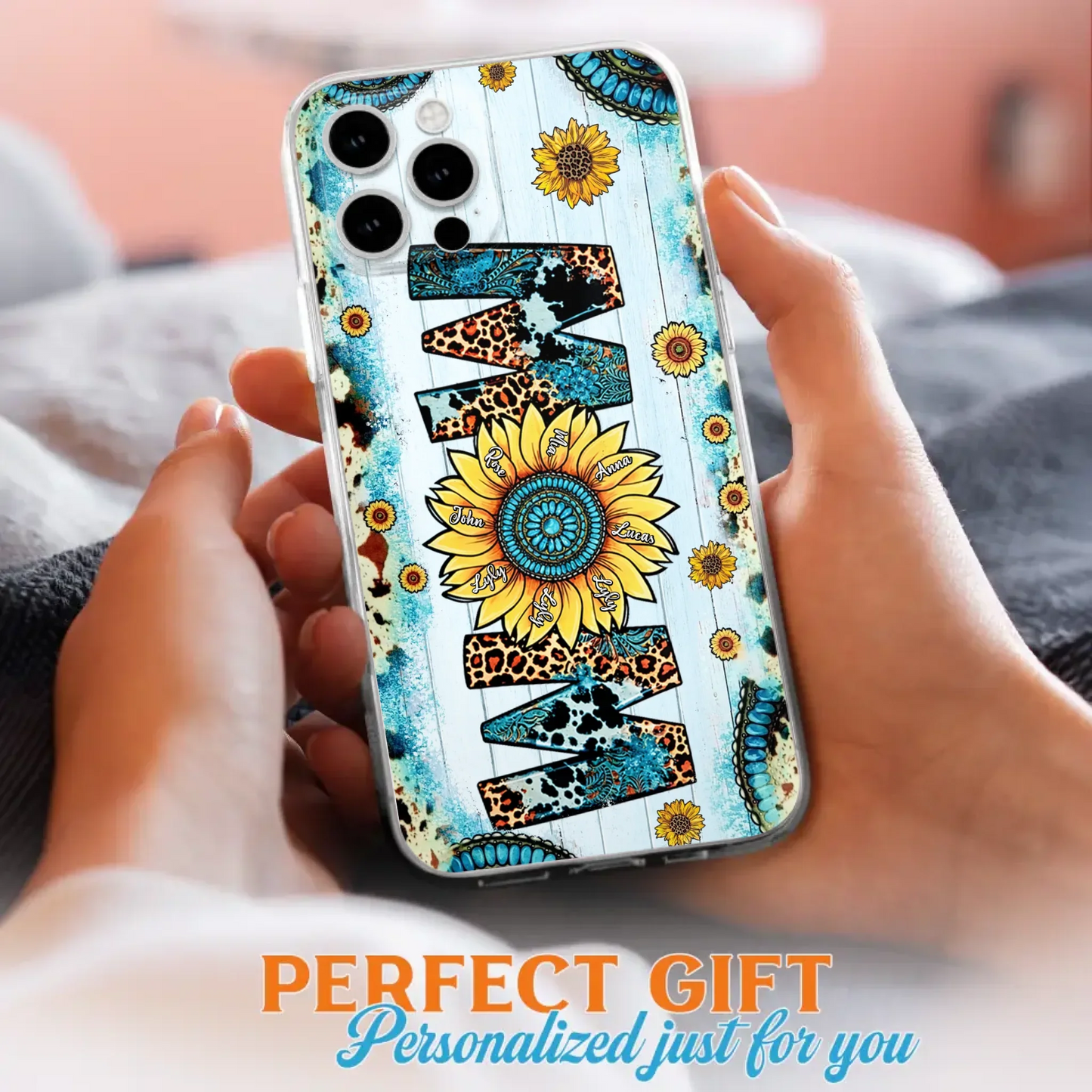 Custom Personalized Mom Sunflower Phone Case - Mother's Day Gift Idea - Upto 8 Kids - Case For iPhone/ Samsung