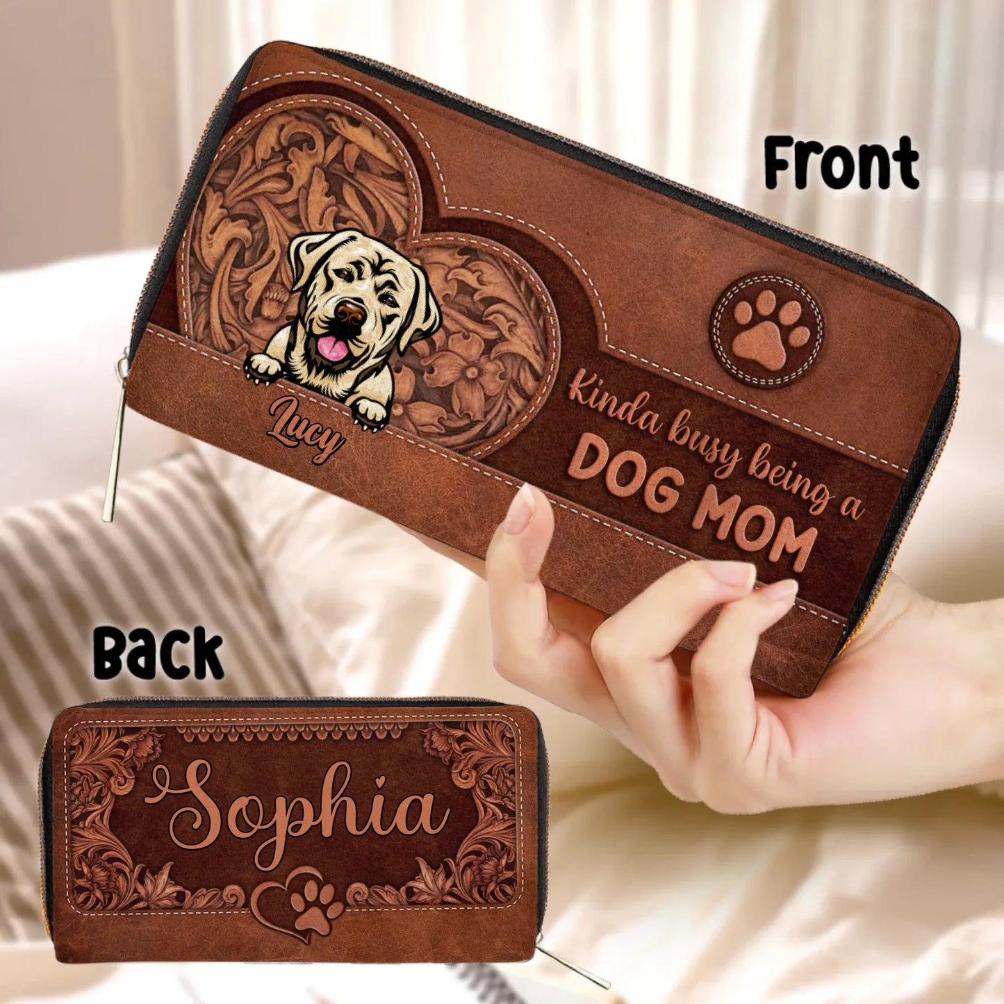 Personalized Pet Mom Long Wallet - Gift Idea For Dog/Cat Lover - Up to 4 Pets - Kinda Busy Being A Dog Mom