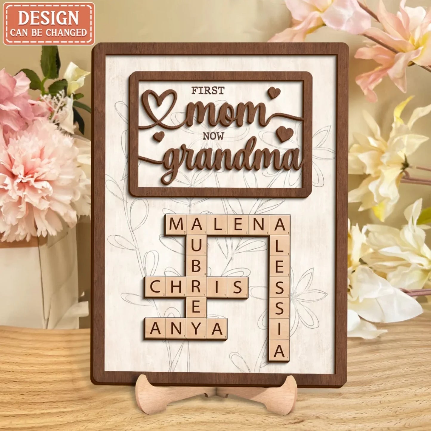 Personalized First Mom Now Grandma Wooden Art - Mother's Day Gift Idea For Grandma/Mom - Custom Names