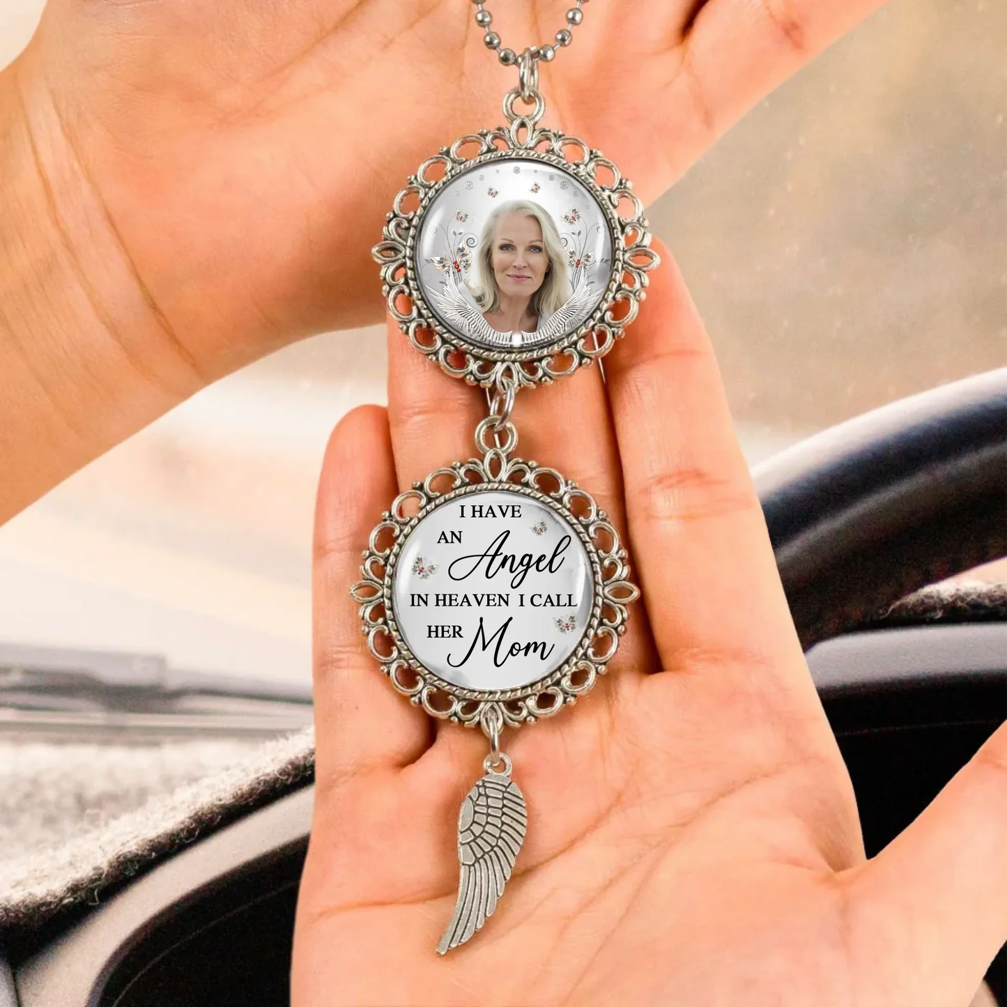 Personalized Mom Memorial Car Charm - Sympathy Gift For Loss Of Mother - Upload Photo - I Have An Angel In Heaven I Call Her Mom