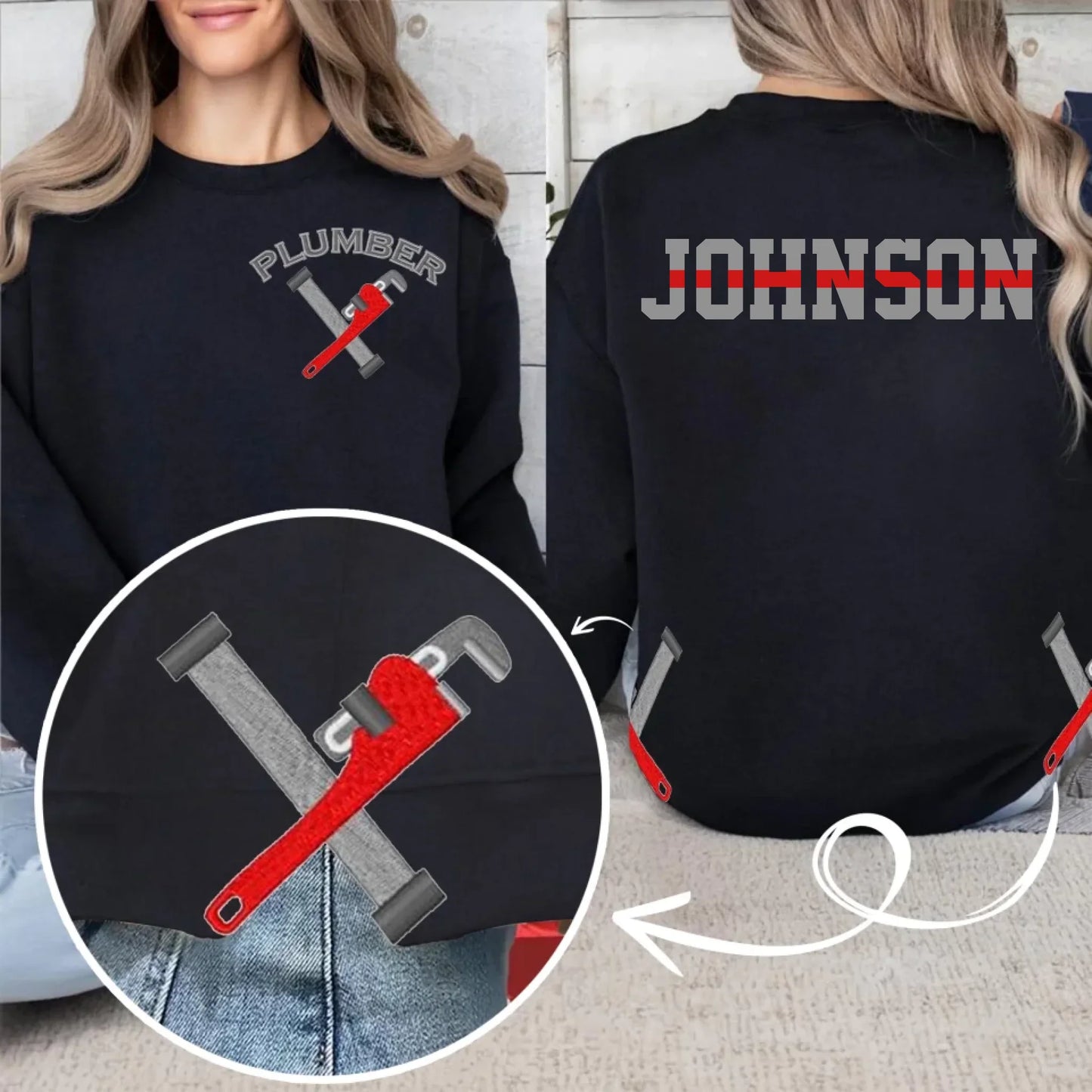Custom Personalized Plumber Embroidered Split Side Bow Sweater - Gift Idea For Plumber Wife/ Man