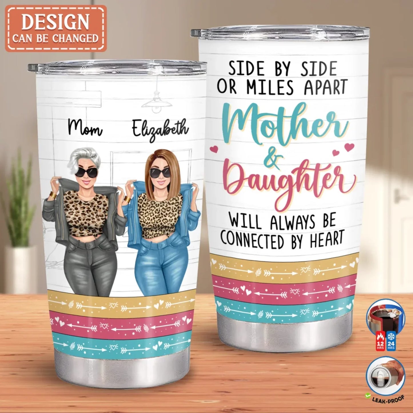Personalized Mother & Daughter Always Be Connected By Heart Tumbler - Best Mother's Day Gift Idea