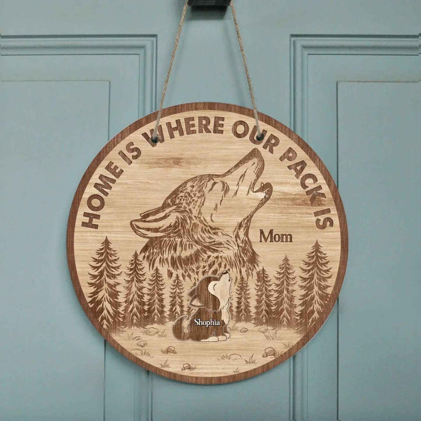Personalized Wolf Mama Doorsign - Up to 4 Kids - Gift Idea For Mother's Day