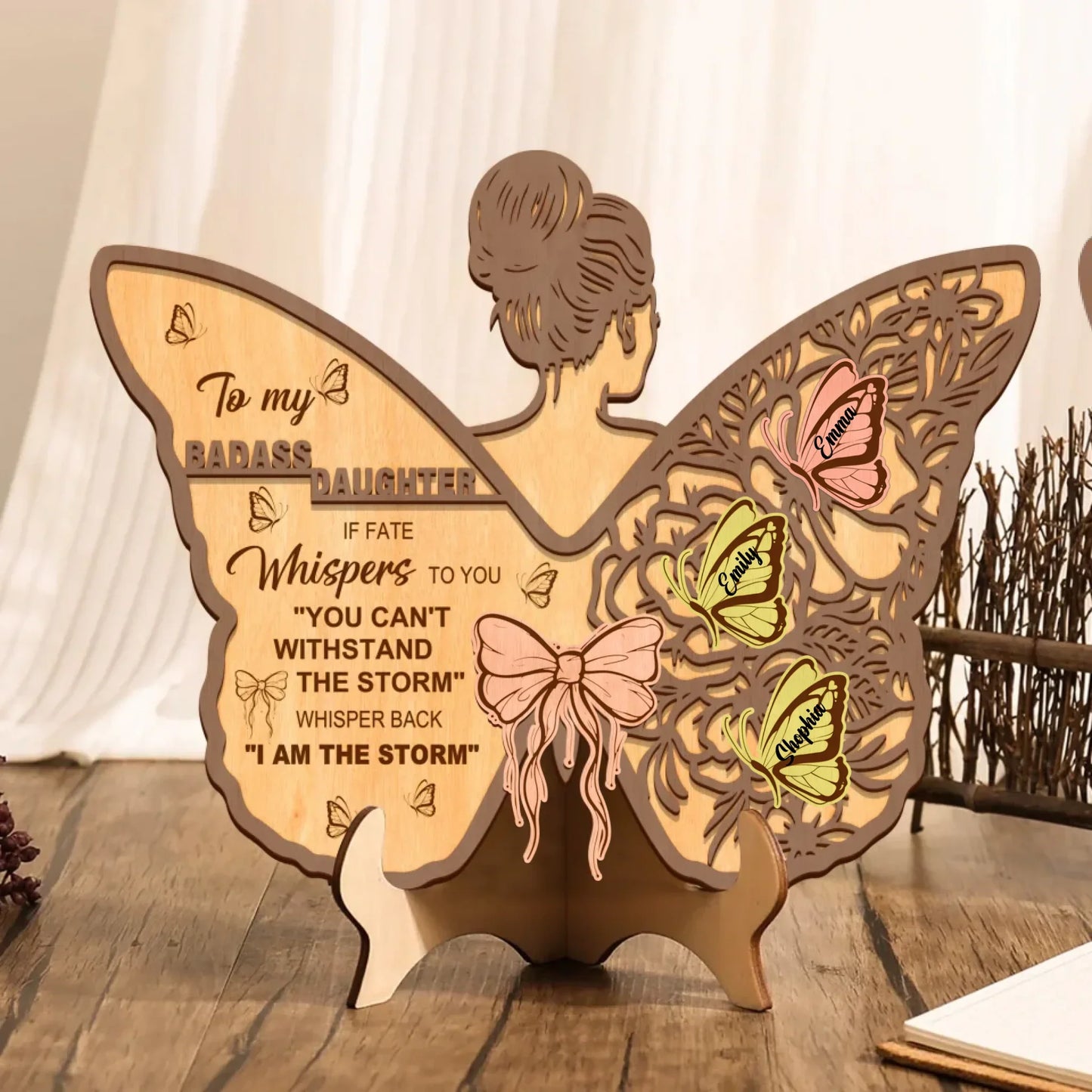 Personalized Daughter 3 Layered Wooden Art - Inspirational Gift for Daughter - Butterfly Design