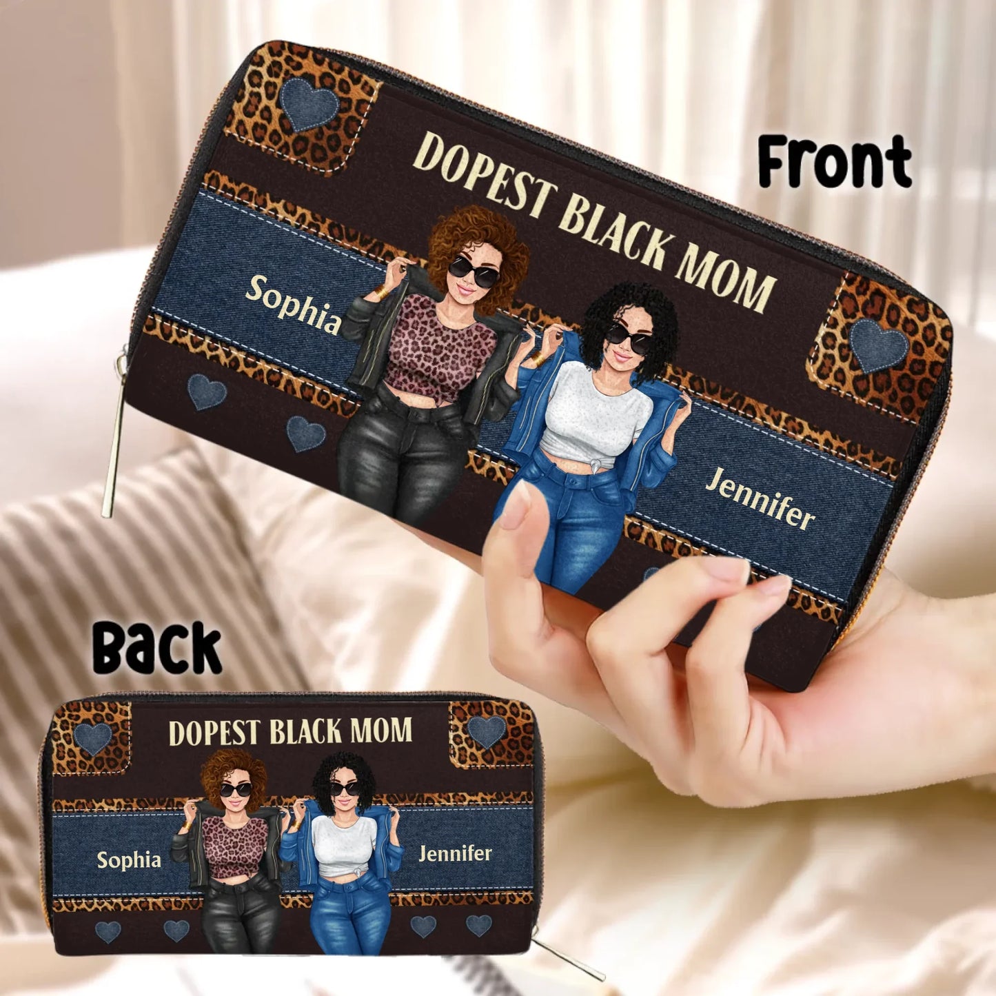 Personalized Mom and Daughter Long Wallet - Best Gift for Mother/Grandma - Dopest Black Mom