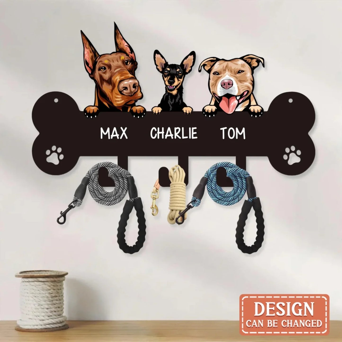Personalized Dog Leash Metal Sign - Mother's Day/Birthday Gift For Dog Lover - Up to 6 Dogs
