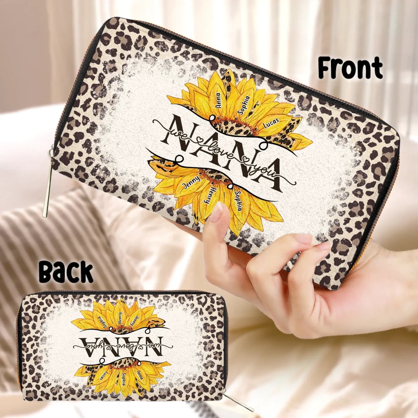 Personalized Grandma/Mom Sunflower Long Wallet - Best Mother's Day Gift Idea - We Love You