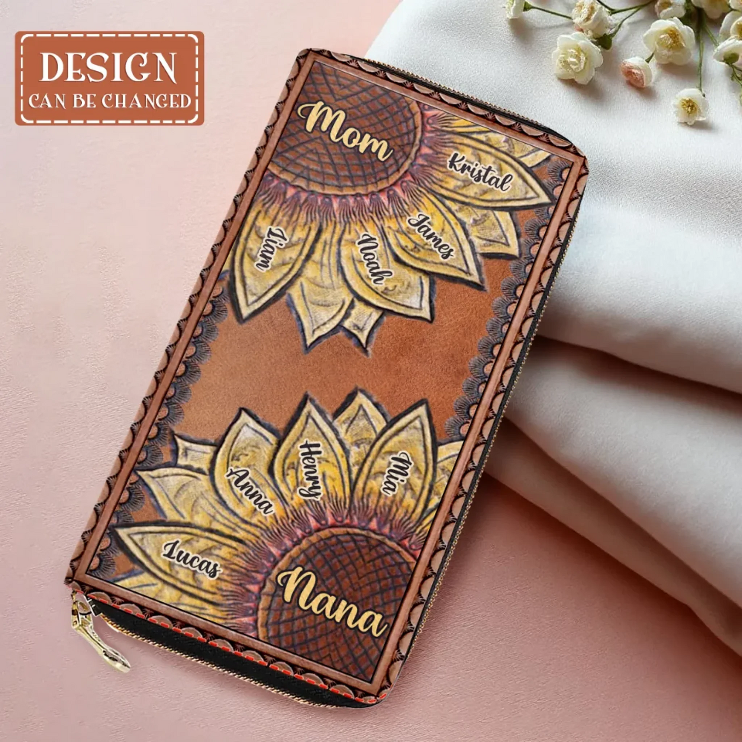Personalized Grandma/Mom Sunflower Long Wallet - Best Gift for Mother/Grandma